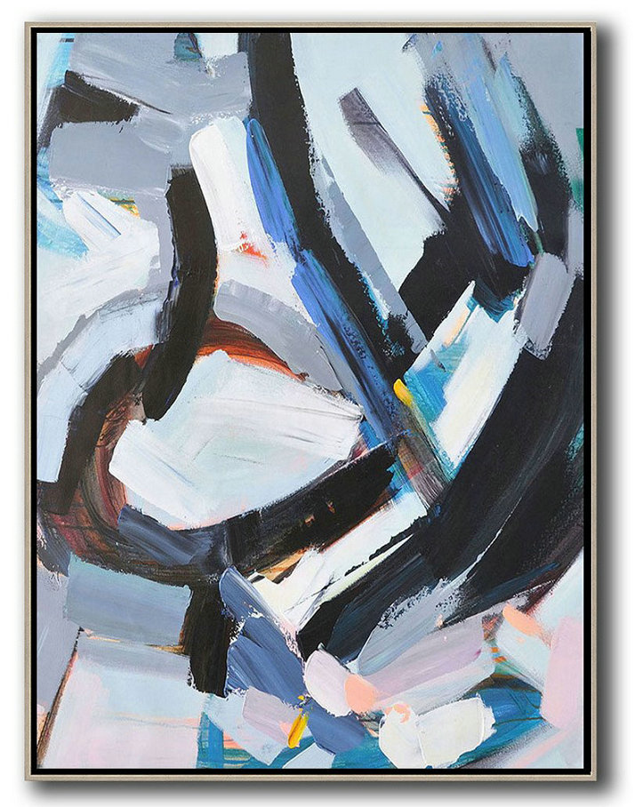 Original Extra Large Wall Art,Vertical Palette Knife Contemporary Art,Acrylic Painting Canvas Art,White,Grey,Black,Blue.etc